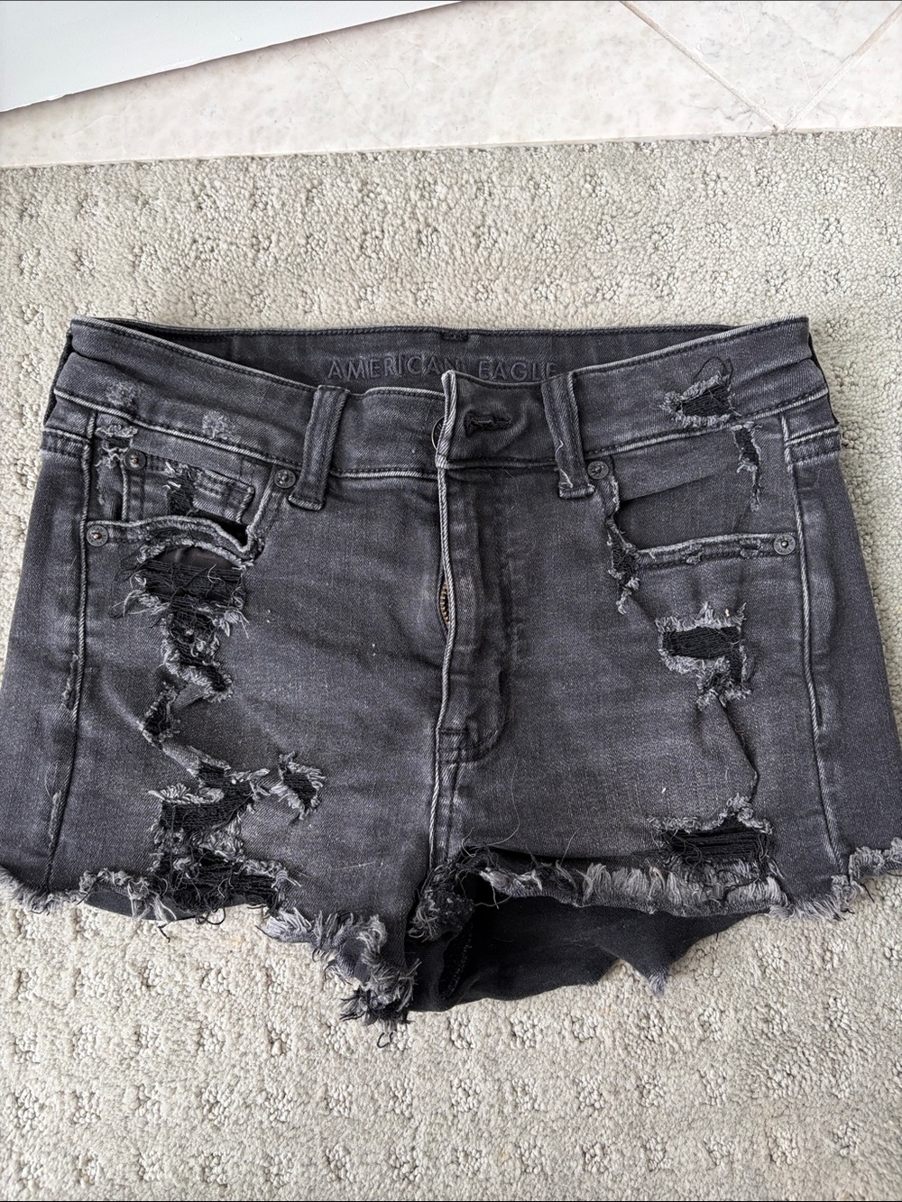 American Eagle Outfitters Distressed Charcoal Gray Jean Shorts